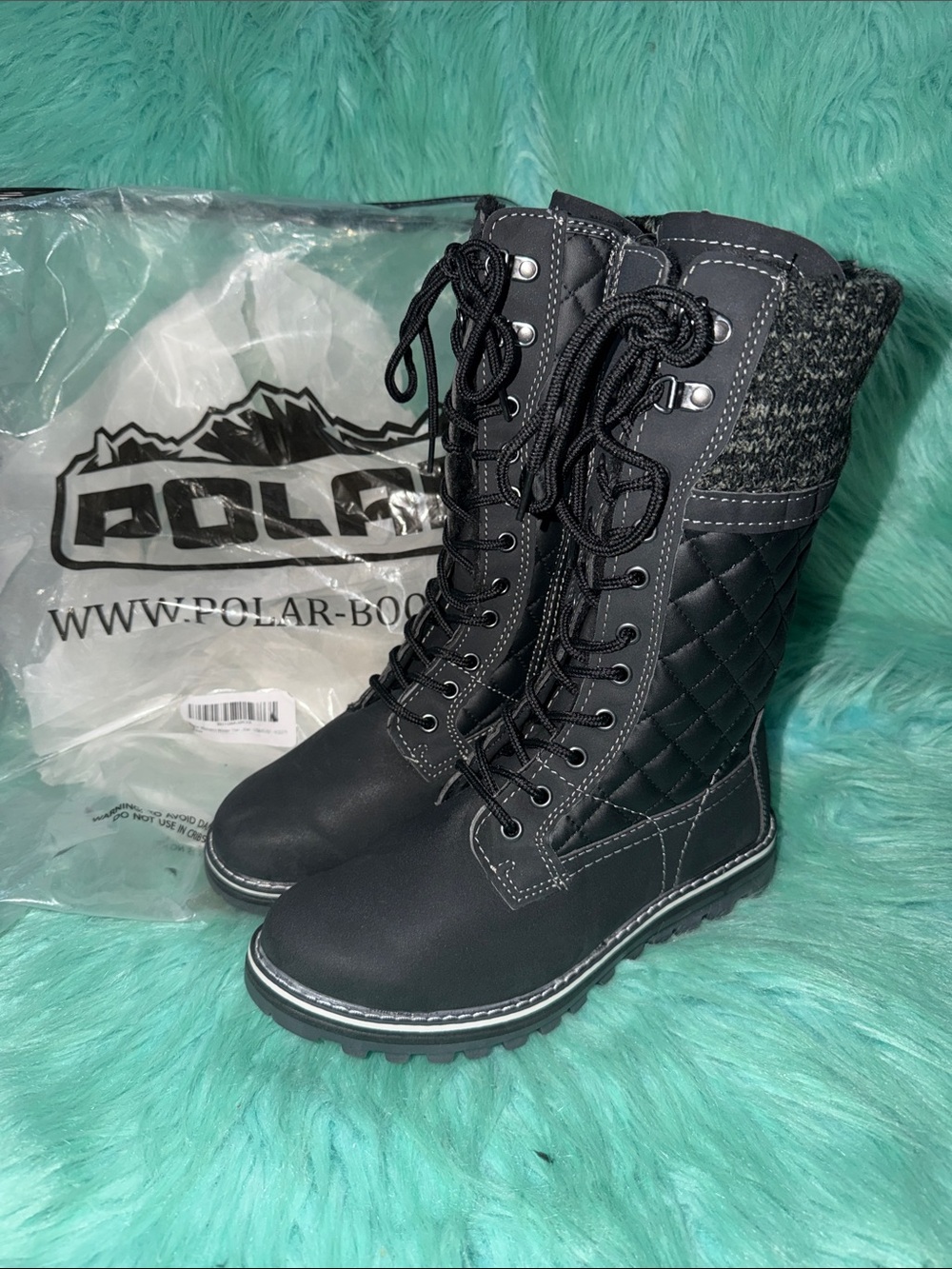 New Polar Black Quilted Lace-Up Women's Winter Boots size 6
